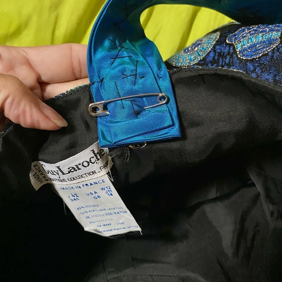 Vintage Guy Laroche France metallic brocade cocktail dress lions unicorns 42 S M - Picture 13 of 15